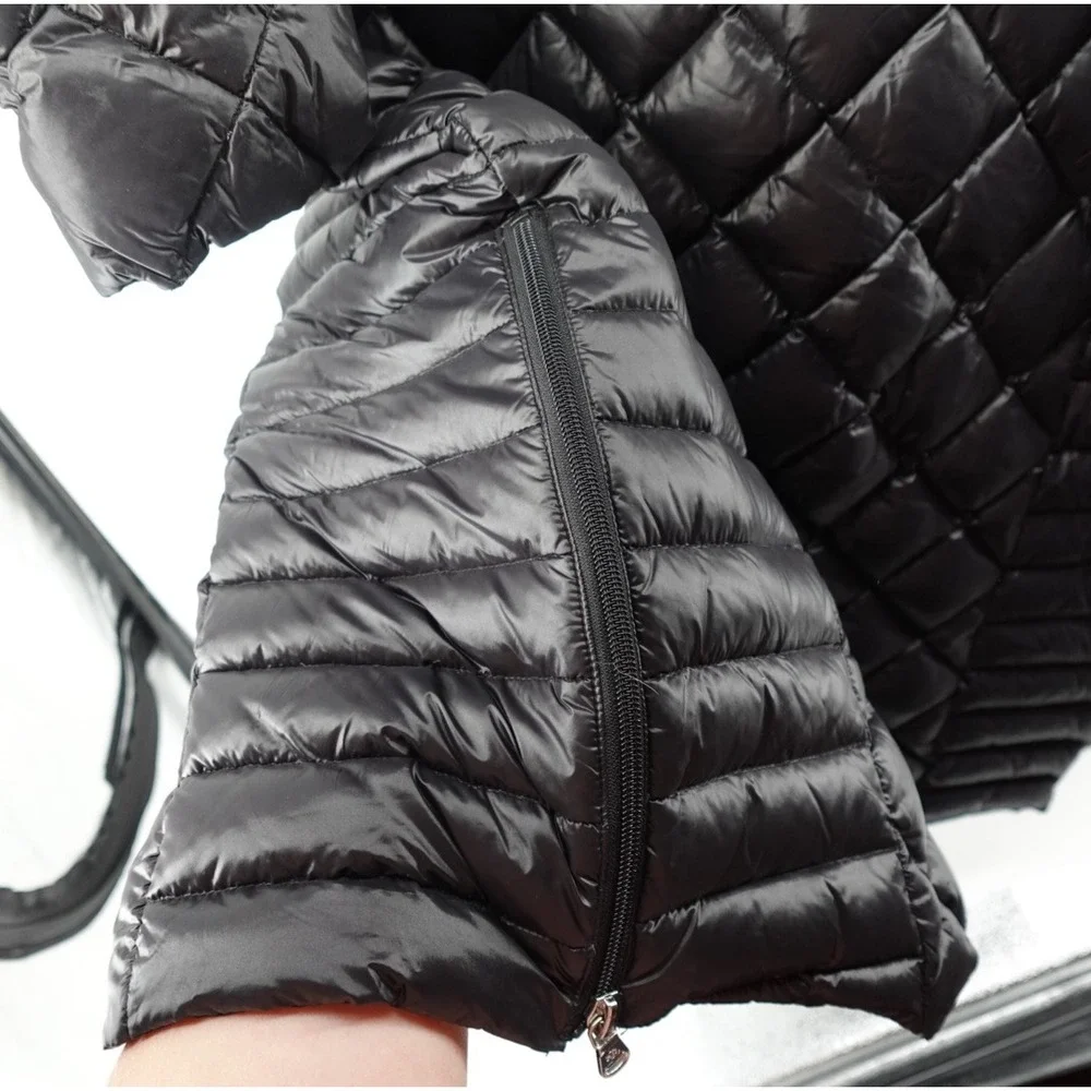 Lauren Ralph Lauren Womens Black Diamond Quilted Down Puffer Coat Hooded XL - Picture 6 of 11